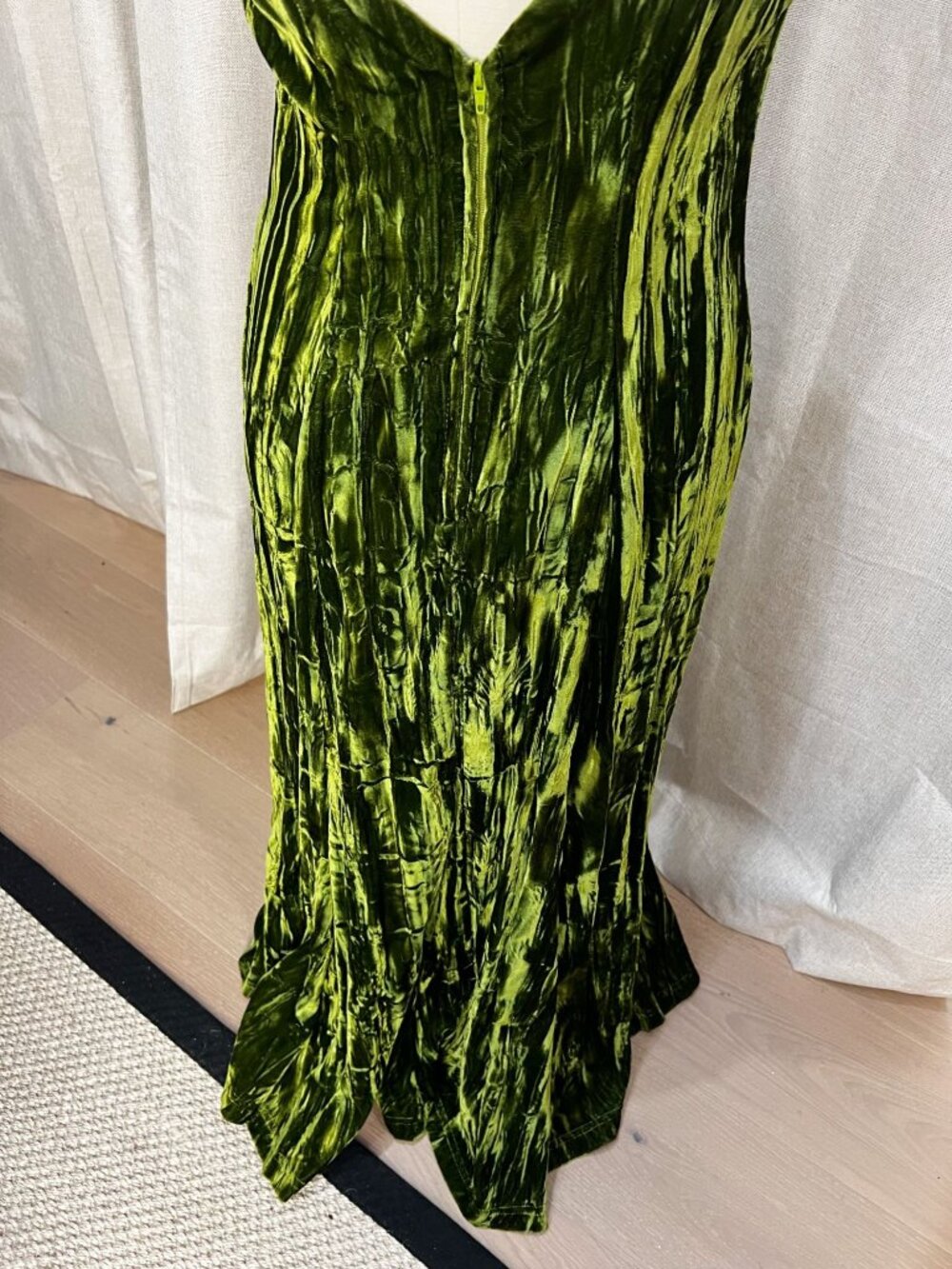 Rare Vtg 80's BETSEY JOHNSON PUNK LABEL Velvet Low Back Maxi Dress M Green USA - Picture 7 of 9